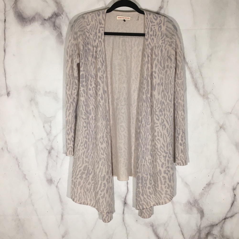 Rebecca Taylor pink cheetah longline cardigan sz.S Cashmere